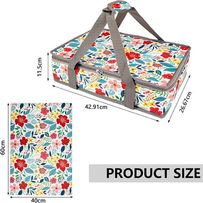 Pioneer Woman Style Insulated Casserole Carrier for Hot or Cold Food, Fits 9x13 Baking Dish,Floral Thermal Lasagna Lugger Tote with Oven Mitts and Pot Holders Set,Gift for Women, Mother's Day.3 PCS