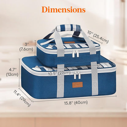 Lifewit Duo Insulated Casserole Carrier for Hot or Cold Food, Lasagna Holder 2 Compartments, Thermal Lunch Tote for Potluck Parties Cookouts, Fits 9"x13" Casserole Dish, Gray