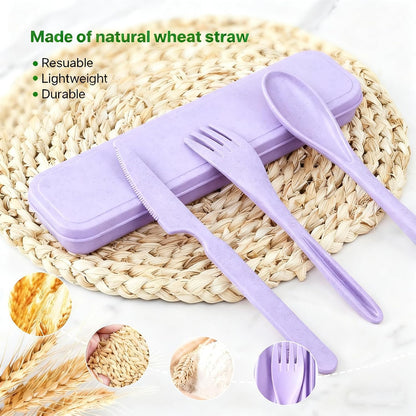 Travel Utensils with Case, 2 Sets Reusable Utensils Set with Case, Wheat Straw Utensils for Lunch Box Accessories, Camping Utensil Set for School Work Lunch or Daily Use（Black）