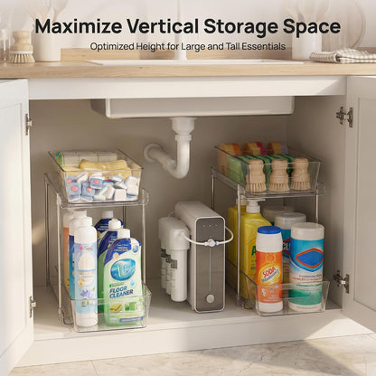Vtopmart 4 Pack Bathroom Under Sink Organizers Organizer, 2 Tier Clear Pull-Out Organization (S-Standard)