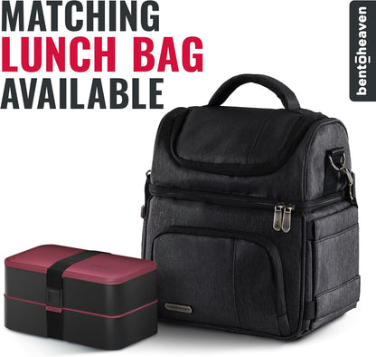 Bentoheaven Premium Bento Box Adult Lunch Box with Compartments for Women & Men, Set of Utensil & Chopsticks & Dip Container, Cute Japanese Kids Bento Lunch Box, Microwavable (Symph Onyx)
