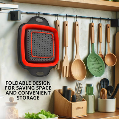 3PCS Green Foldable Kitchen Strainer Set – Silicone Colander Collapsible Strainers and Colanders Green Collander for Kitchen Collapsible Compact Drain Tools for Cooking Prep