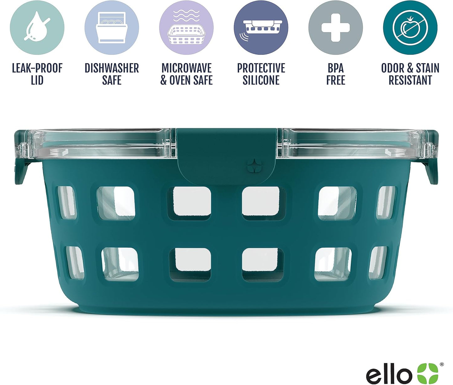 Ello DuraGlass Rounds Glass Food Storage Containers - Meal Prep Bowls with Silicone Sleeve and Airtight Lids, 3 Cup, Gray
