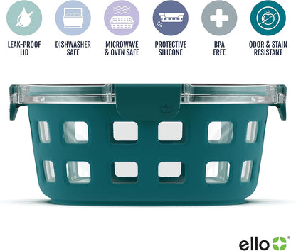 Ello DuraGlass Rounds Glass Food Storage Containers - Meal Prep Bowls with Silicone Sleeve and Airtight Lids, 3 Cup, Gray