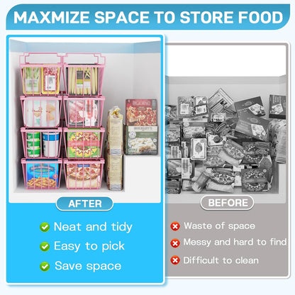 SUNALLY Freezer Organizer Bins, 4 Pack Chest Freezer Organizer Stackable for 5-7 Cu.FT Deep Freezer Sort Frozen Meats and Food, Freezer Storage Baskets with Handles Easy Reach from Bottom, White
