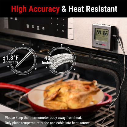 TempPro TempTrack Large LCD Digital Meat Thermometer for Cooking, Smoking