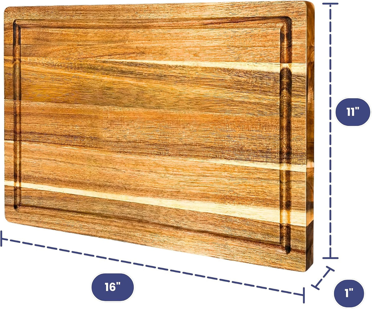 Non-Toxic Acacia Wood Cutting Board, Mineral Oil & Plastic Free, 16x11 in