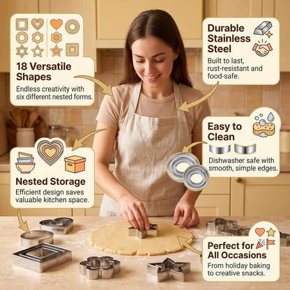 Stainless Steel Cookie Cutters Set, 18 Pcs Assorted Shapes