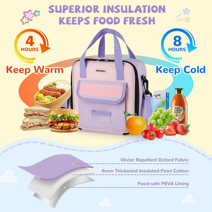 REDSHELL Tactical Lunch Box Kids, Large Insulated Lunch Bag for Boys Girls, Cooler Lunchbag, Square Toddler Lunchbox, School Daycare Lunch Tote Pail with Water Bottle Holder Shoulder Strap, Blue