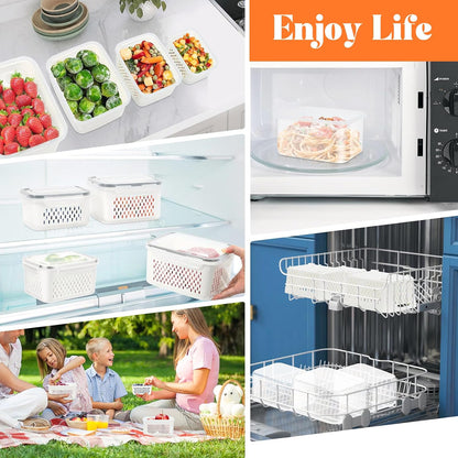 10 Pieces Fruit Storage Container for Fridge, 5 Pack Plastic Fruit Containers for Fridge with Removable Colander, Container for Fruit Berry Salad, BPA Free Kitchen Refrigerator Organizers