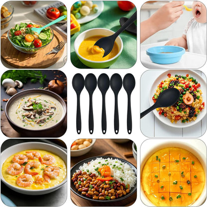 Silicone Spoons Set of 5,Mixing Spoons for cooking,Heat Resistant Spoons, Mixing Spoons for Kitchen Cooking Baking Stirring Mixing Tools (2pcs Large & 3pcs small)