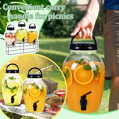 Tanlade 3 Pcs Plastic Drink Dispenser with Spigot and Metal Stand 1.2 Gallon Beverage Dispenser for Parties Juice Dispensers Lemonade Jar with Lids for Cold Drink Tea Water Container