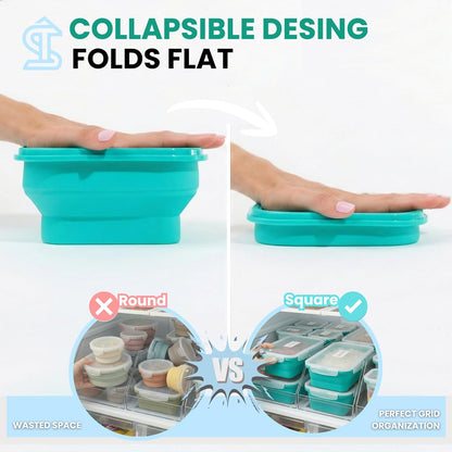 8PCS Collapsible Food Storage Containers With Lids - Camping Silicone Bowl, RV Kitchen Essentials Container, Non Plastic Meal Prep, Non Toxic Freezer Bowls, Travel Zip Top Reusable