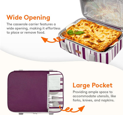 Lifewit Insulated Double Decker Casserole Carrier for Hot or Cold Food, Casserole Dish Carrying Case, Lasagna Holder for Potluck Parties, Picnic and Cookouts, Fits 9"x13" Baking Dish, Grey