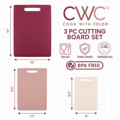 COOK WITH COLOR Non-Slip Cutting Board Set – Kitchen Essentials with Easy Grip Handle for Meat, Veggies, and Fruits, 3 Cutting Boards, Speckled White
