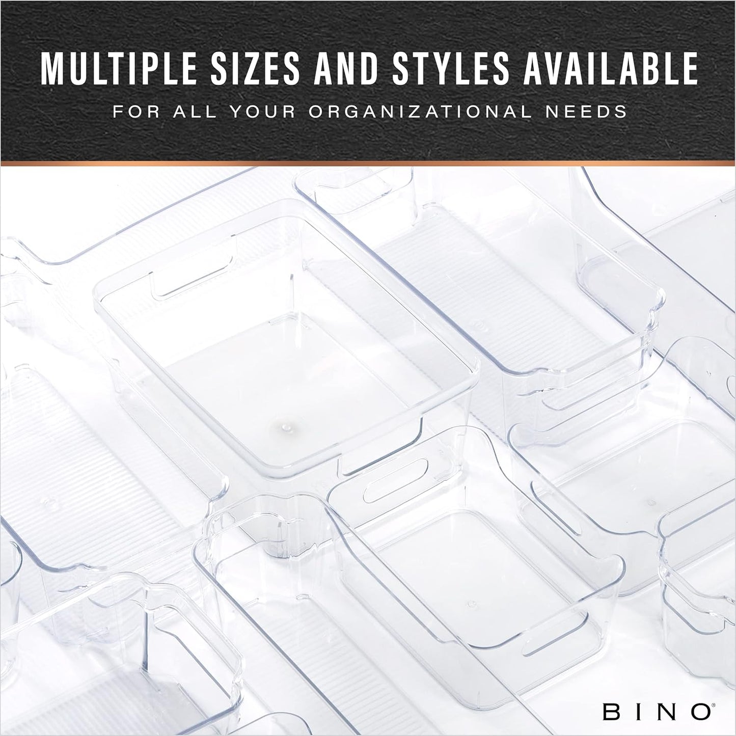 BINO | Plastic Storage Bins, Large - 2 Pack, Clear | THE SOHO COLLECTION | Pantry Organizers and Storage Containers | Fridge Organizer Bins | Kitchen Cabinet Organizer | Medicine Cabinet Bin