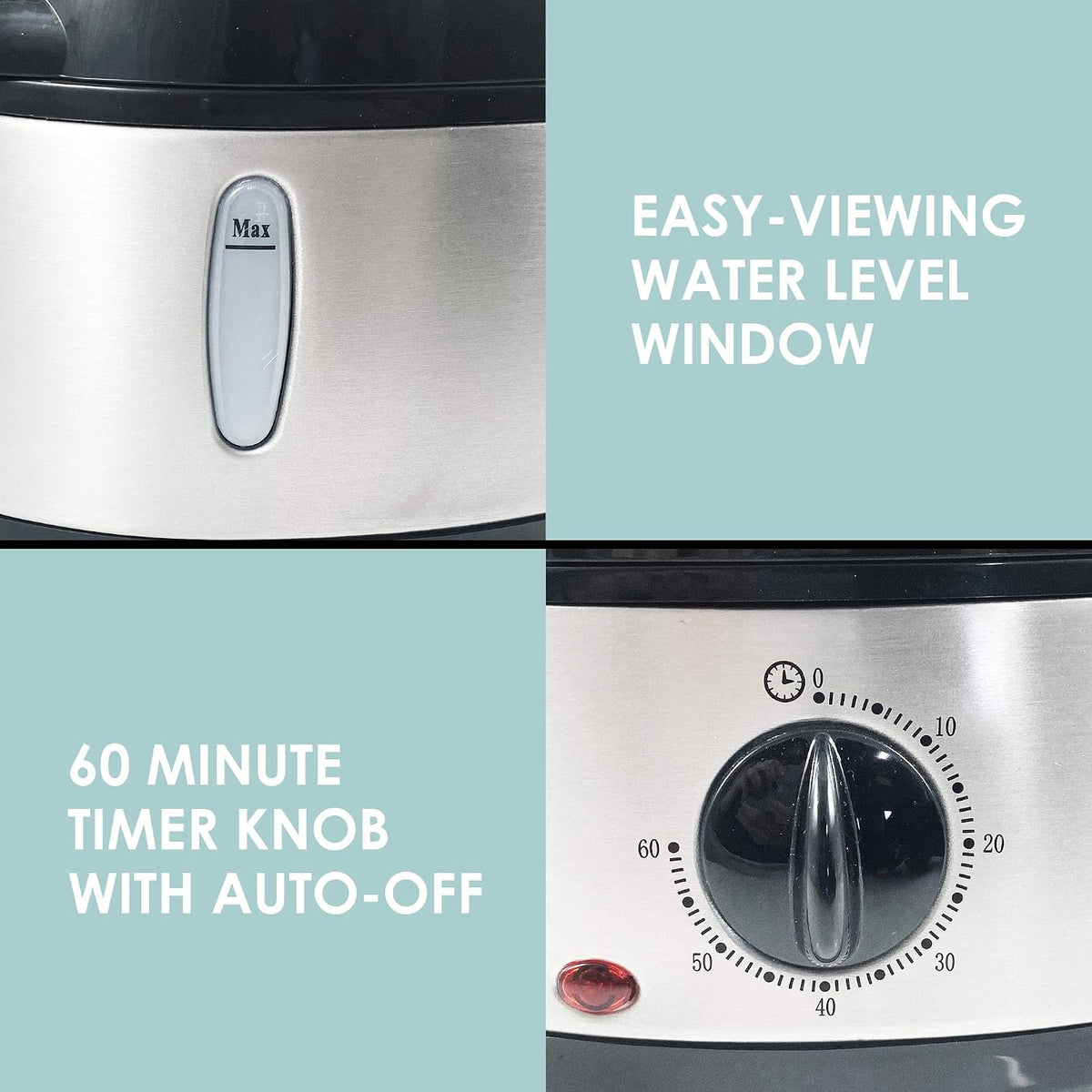 Elite Gourmet Electric Food Steamer, 3-Tier BPA-Free, 9 Qt, Stainless Steel