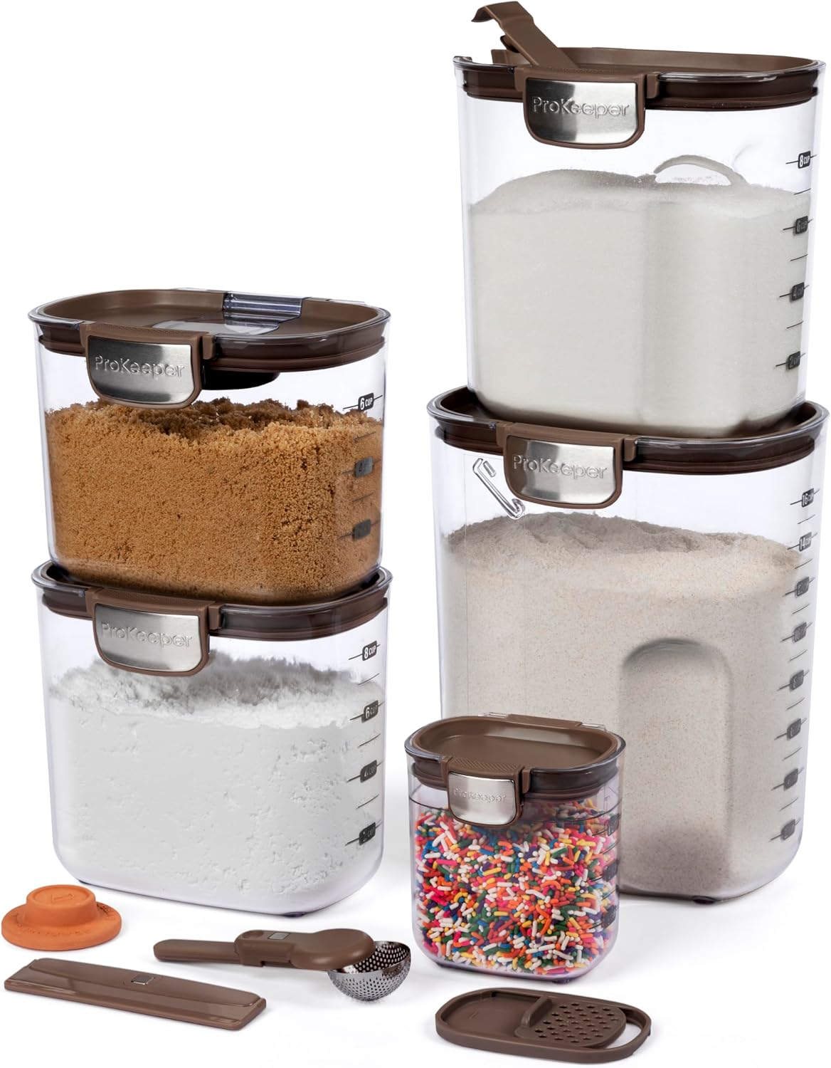 ProKeeper+ Airtight Food Storage Container Set – Clear Plastic Flour and Sugar Canister Set with Magnetic Accessories for Kitchen Organization (Grey, 9-Piece)