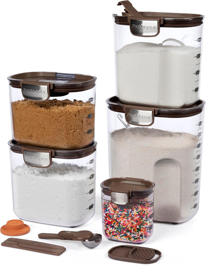 ProKeeper+ Airtight Food Storage Container Set – Clear Plastic Flour and Sugar Canister Set with Magnetic Accessories for Kitchen Organization (Grey, 9-Piece)