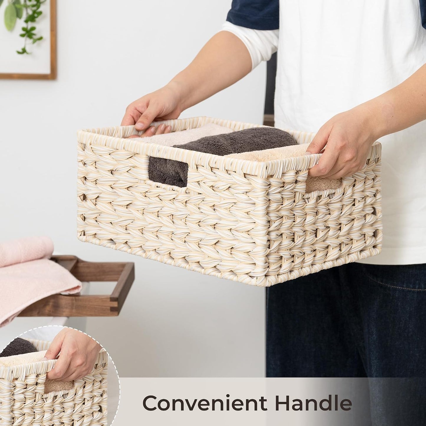 GRANNY SAYS Wicker Storage Baskets for Shelves, Water Hyacinth Basket with Scalloped Edge, Storage Wicker Baskets for Pantry, Large, 2-Pack