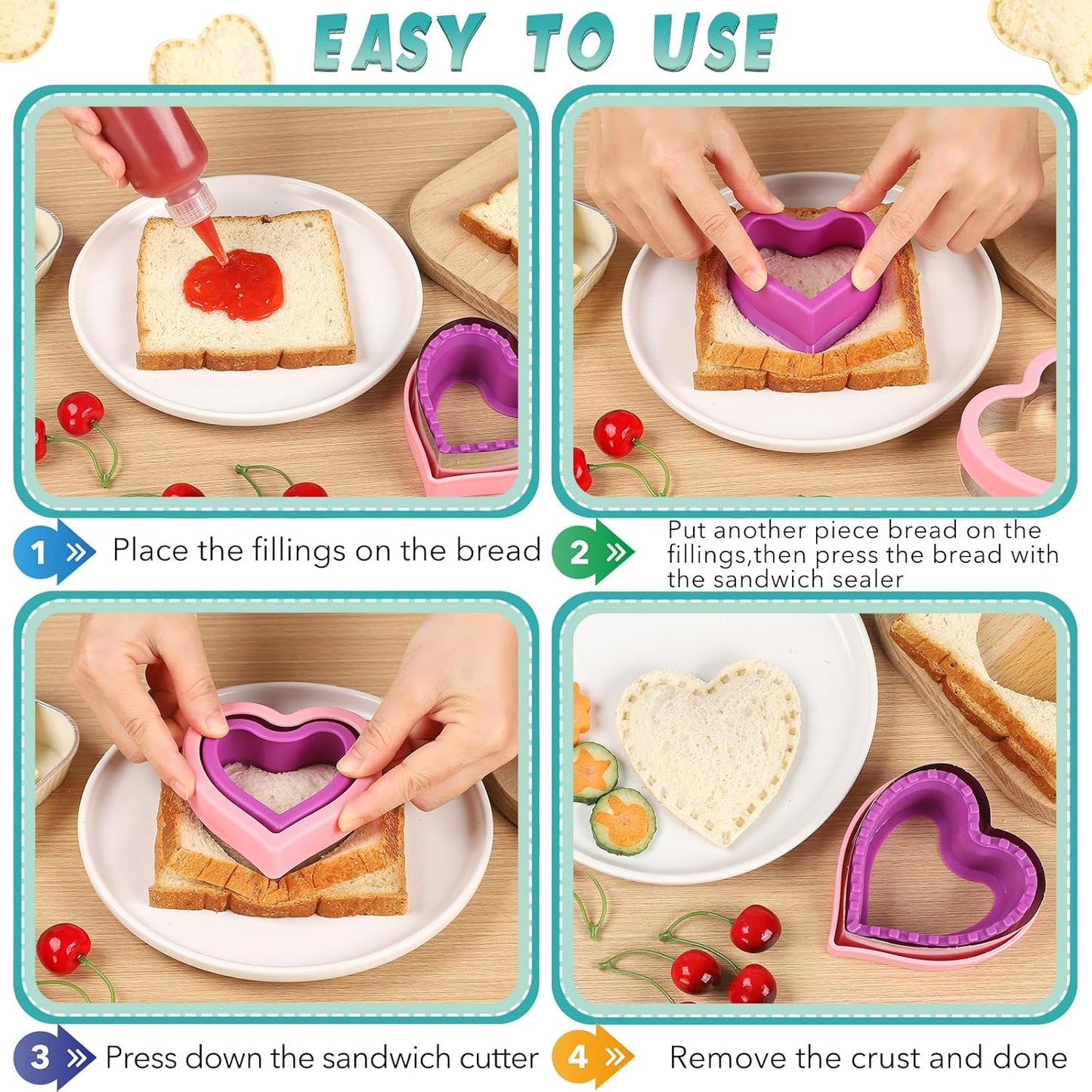 Sandwich Cutters for Kids Lunch, 25 Pcs Sandwich Cutter and Sealer Set, Uncrustable Sandwich Cutter for Lunch Box, Vegetable Fruit Cutter Shapes for Kids Bento Box