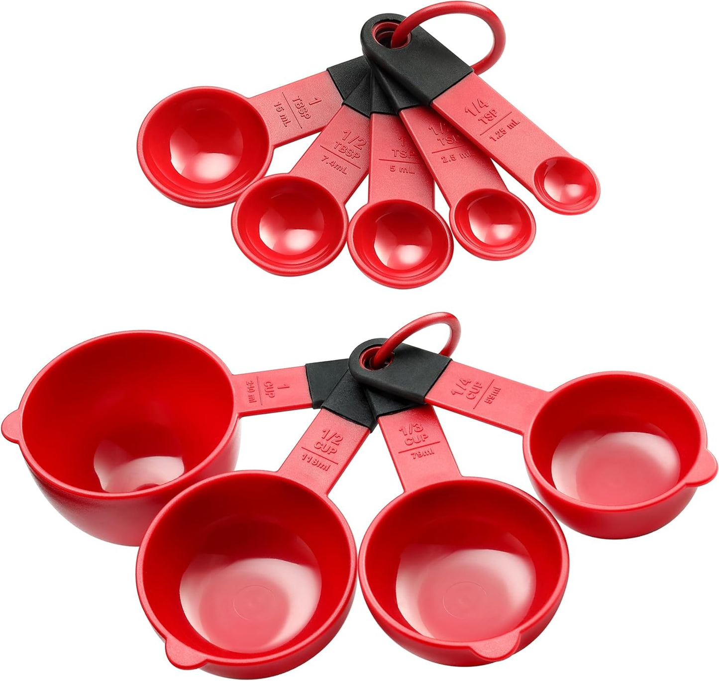 Spring Chef Magnetic Measuring Cups and Spoons Set of 9, Nesting Kitchen Tool with Easy to Read Markings for Measuring Dry or Liquid Ingredient, BPA Free, Black