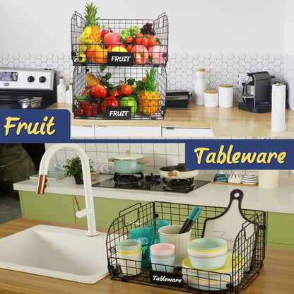 4 PACK XXL Stackable Wire Baskets for Storage Pantry,Fruit Basket For Kitchen Cabinet,16.3''x12''x8.2''Vegetable Fruit Snack Chips Onion Potato Cans Organization, pantry organizers and storage