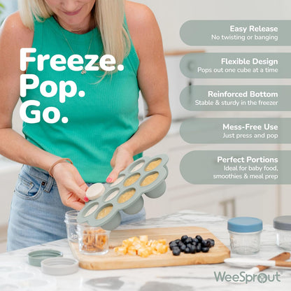 WeeSprout Silicone Freezer Tray with Clip on Lid Perfect Food Storage Container for Homemade Baby Food, Vegetable, Fruit Purees, and Breast Milk (Bright Blue, Six 3 Ounce Sections)
