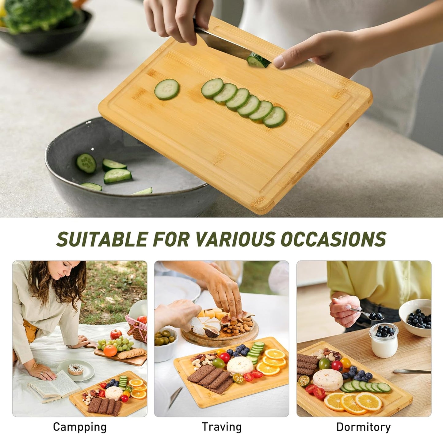 2 Pack Small Bamboo Wood Cutting Board for Kitchen 8.6" x 6" Mini Wooden Charcuterie Boards Lightweight Chopping Board Non Toxic Serving Board Tiny Chef Set Camping Fruit Lemon Sandwich Cheese Board