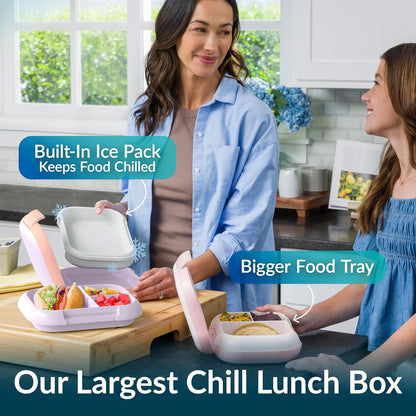 Bentgo Chill Max Leak-Proof XL Lunch Box - Included Ice Pack Keeps Food Cold; 5-Cup Capacity for Adults & Ages 8+, 3 or 4 Compartment Bento Box, BPA-Free, Dishwasher Safe (Bone & Glacier Blue)