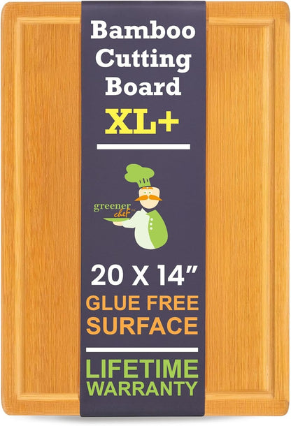 Greener Chef Luxury Bamboo Cutting Board Set of 3 with Glue-Free Surface Technology - Extra Spacious Wood Cutting Boards for Kitchen and XL Chopping Board Set - Replacements for Life