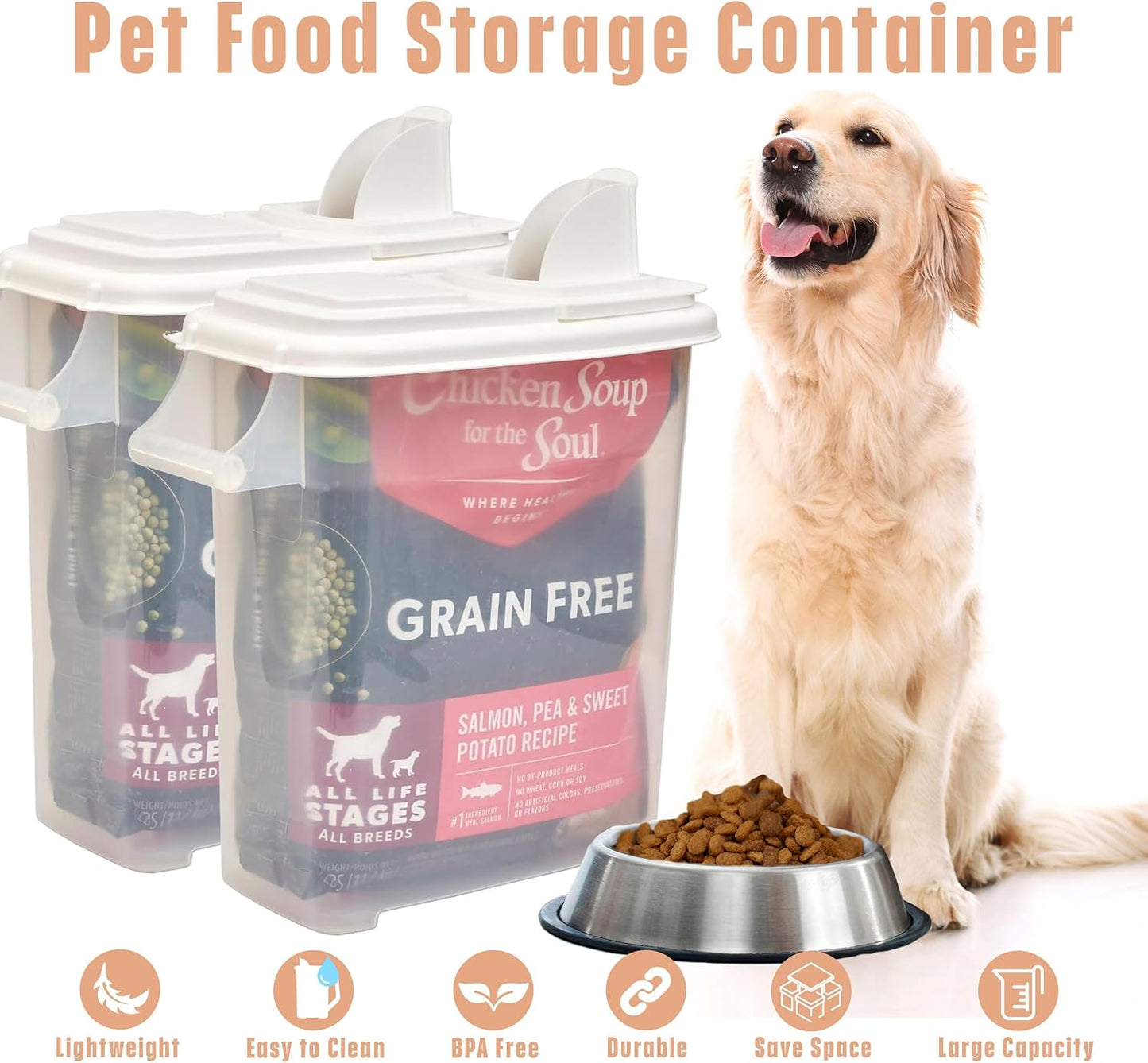 Buddeez Pet Food Storage Dispensers Plastic 4 Gallon - Airtight Flip Top for Freshness - Dry Dog Food, Cat Food or Bird Seed Plastic Containers (Set of 2)