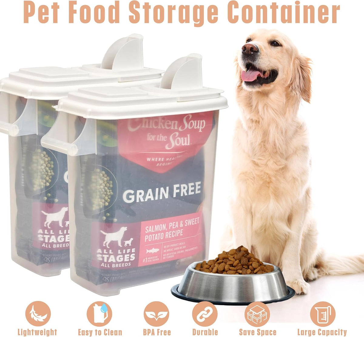 Buddeez Pet Food Storage Dispensers Plastic 4 Gallon - Airtight Flip Top for Freshness - Dry Dog Food, Cat Food or Bird Seed Plastic Containers (Set of 2)