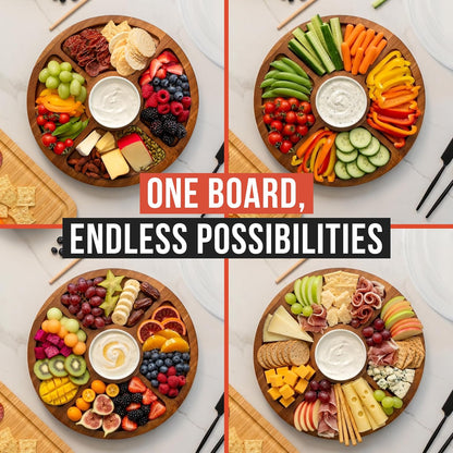 Chef Pomodoro Travel Charcuterie Board With Lid, Serving Tray, Portable, Covered Tray With Lid, Cheese Platter, Wood Grazing Board With 6 Compartments 14.4 X 11.4 in (36.7 X 29 cm)