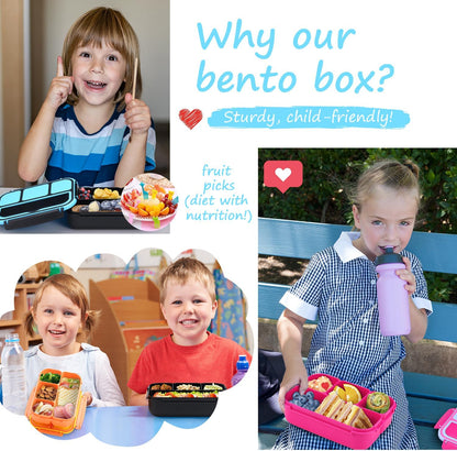 QQKO Bento Lunch Box for Kids Girls Boys, Toddler Kids Lunch Boxes for School, Lunch Containers for Adults with 4 Compartments, Sauce Container, Utensils, Food Picks and Muffin Cups, Purple