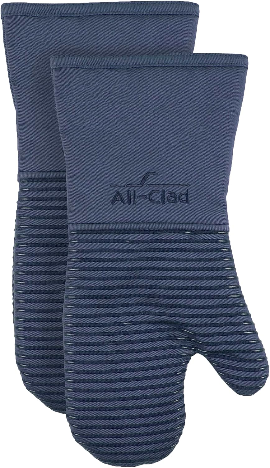 All-Clad Silicone Oven Mitts: Heat Resistant up to 500 Degrees - 100% Cotton & Silicone, 14"x7" Oven Mitt for Kitchen and Barbeque, Pewter