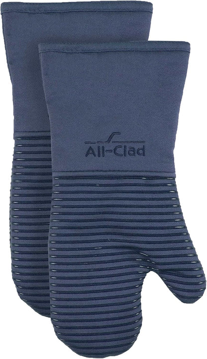 All-Clad Silicone Oven Mitts: Heat Resistant up to 500 Degrees - 100% Cotton & Silicone, 14"x7" Oven Mitt for Kitchen and Barbeque, Pewter