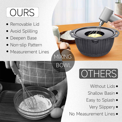 4-1 Colander with Bowl & Spoons Set - Rotatable Colander for kitchen with New Upgraded Graters, Food Strainer(Patented) for Pasta, Fruits, Vegetables, Funny Presents for Women, Beige