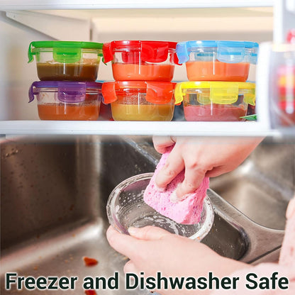 ARSUK 4Oz Glass Food Storage Containers with Snap-On BPA-Free Lids 12 Pack - Small Glass Jars for Sauce, Spices, Meal Prep - Reusable & Dishwasher Microwave Fridge Freezer Safe