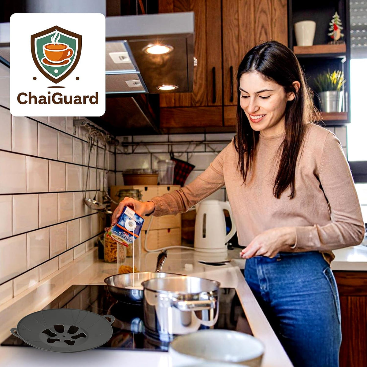 Chai, Tea & Milk Boil Over Spill Stopper Silicone Lid – Pots & Saucepans Universal Fit | Food-Safe, BPA-Free, Dishwasher Safe, withstand up to 520°F Temp