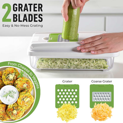 Mueller Vegetable Chopper Mandoline Slicer, Food Veggie Chopper, Cheese Grater, Onion Vegetable Cutter with Container, Dicer, Kitchen Gadgets & Essentials, White Sand/Grey