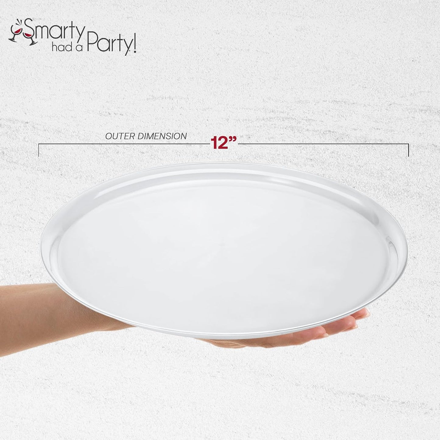 Smarty Had A Party 12 Inch Black Round Plastic Serving Tray – Heavy-Duty Party Platters & Catering Trays, Reusable or Disposable Plastic Trays for Serving Food, Elegant Party Tray Set of 25