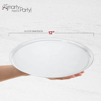 Smarty Had A Party 12 Inch Black Round Plastic Serving Tray – Heavy-Duty Party Platters & Catering Trays, Reusable or Disposable Plastic Trays for Serving Food, Elegant Party Tray Set of 25