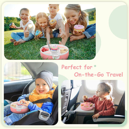 JOOPETALK Kids Reusable Rotating Snack Container with 5 Separate Compartments, Color Matching Opening Lid, BPA/PVC-Free, Dishwasher Safe, Perfect for Travel, School Lunches & On-the-Go Snacking-Purple