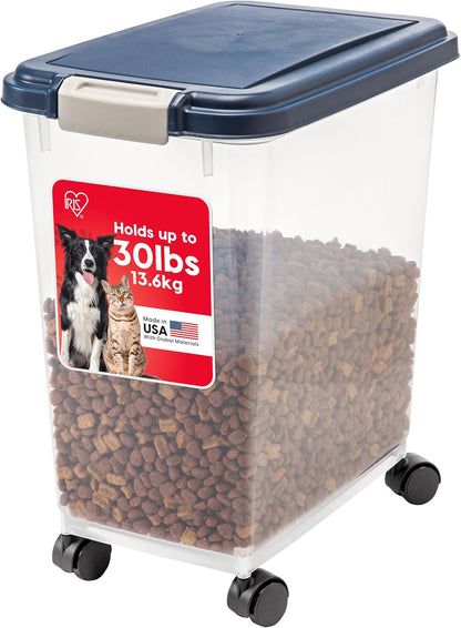 IRIS USA Airtight Dog Food Storage Container, Up to 30 lbs, Attachable Wheels, for Dog Cat Bird and other Pet Food Storage Bin, Keep Fresh, Easy Mobility, BPA Free, Black