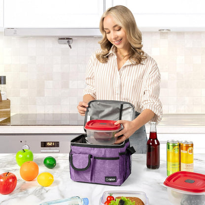 opux Insulated Lunch Bag for Men Women, Leakproof Black Lunch Box for Work, Portable Soft Lunch Cooler Bag with Shoulder Strap, Adult Lunchbox Lunch Pail for Kid Boy Girl School, 14 Can/8L