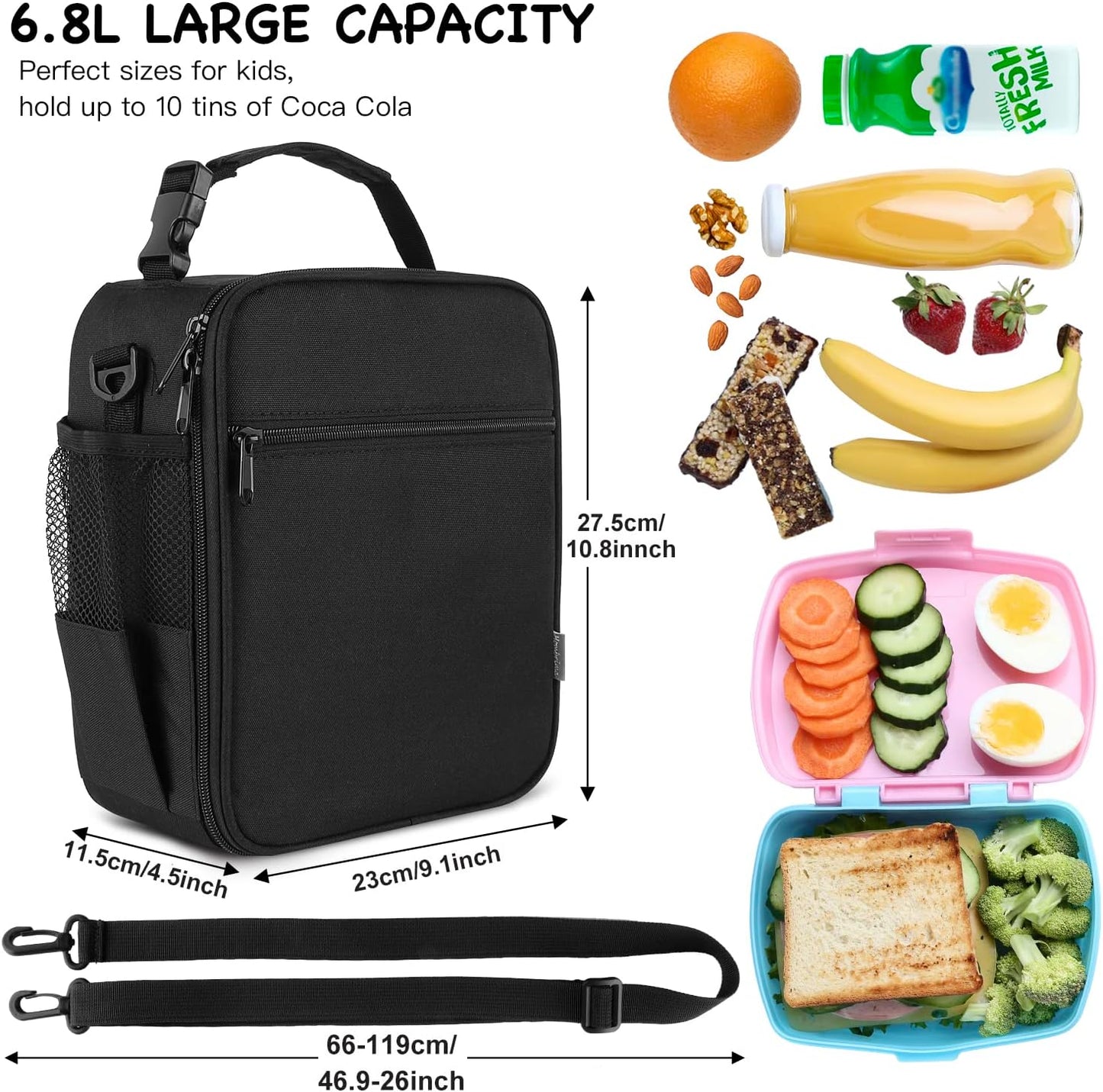 Kids Insulated Lunch Box Bag, Thermal Picnic Cool Bags with Adjustable Strap for Adults Children Women Men Boys Girls School Work (CAM-Blue)