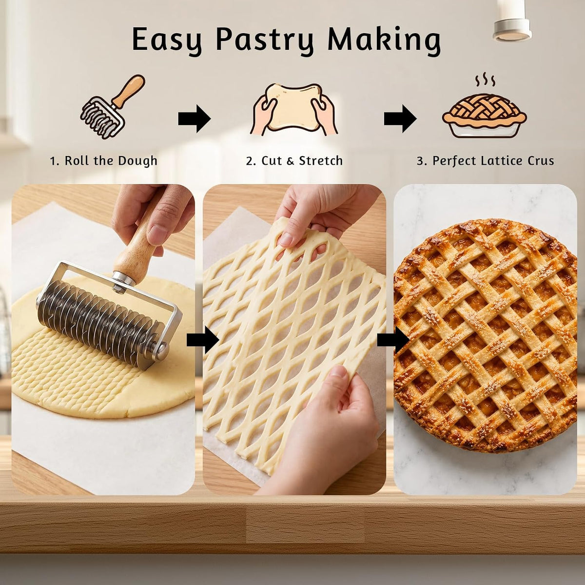 Pastry Lattice Roller Cutter, Pastry Cutter for Pie Bread Beef Wellington