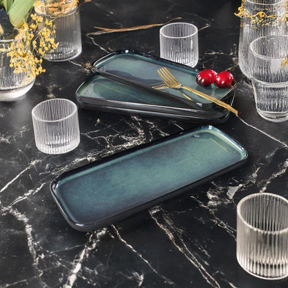 Porcelain Rectangular Plates, Large Cookie Trays, Set of 4, Shatterproof, Dishwasher-Safe, Perfect for Sushi, Baguettes, Snacks, Appetizers, Rolls, or Table Centerpieces.