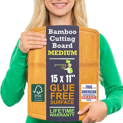 Greener Chef Luxury Bamboo Cutting Board Set of 3 with Glue-Free Surface Technology - Extra Spacious Wood Cutting Boards for Kitchen and XL Chopping Board Set - Replacements for Life